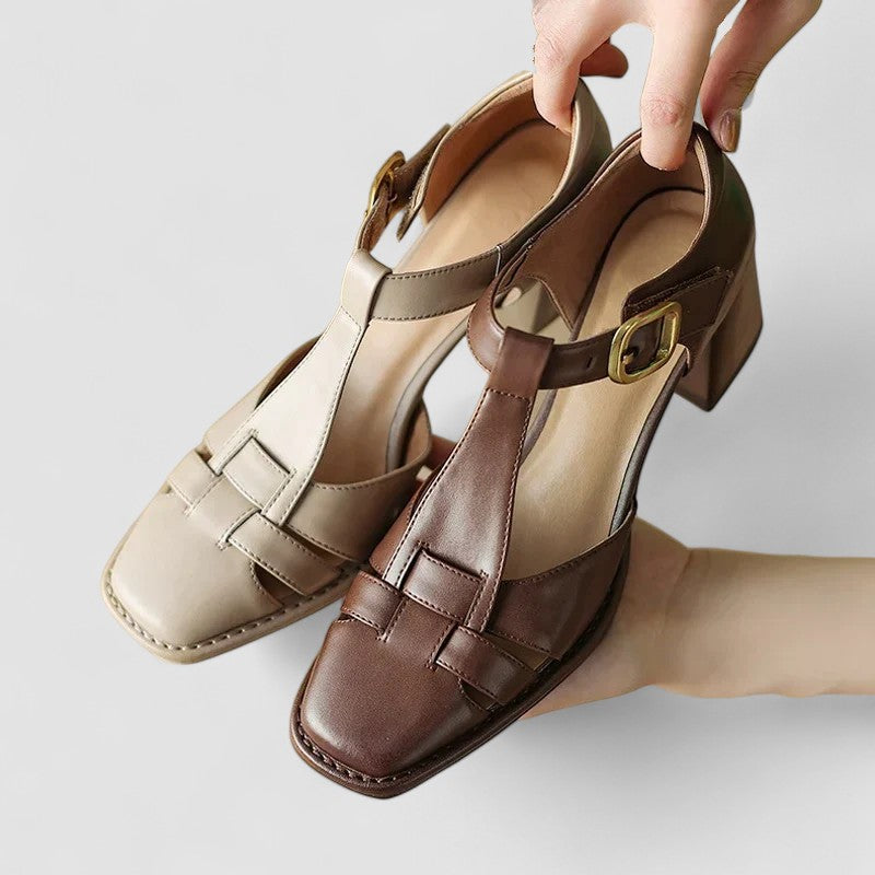 Barbara - Orthopedic T-Strap Block Heels